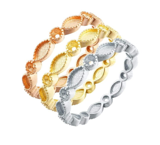 This stacker band goes all the way around with 2x4mm marquise section for inclusions and 2mm birthstone spots in between. Birthstones can be mix and matched to accommodate a variety of combinations. This stacker ring is completely customizable.